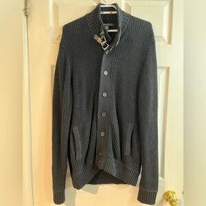 KENNETH COLE 100% Cotton cardigan with vegan leather straps and buckles size M